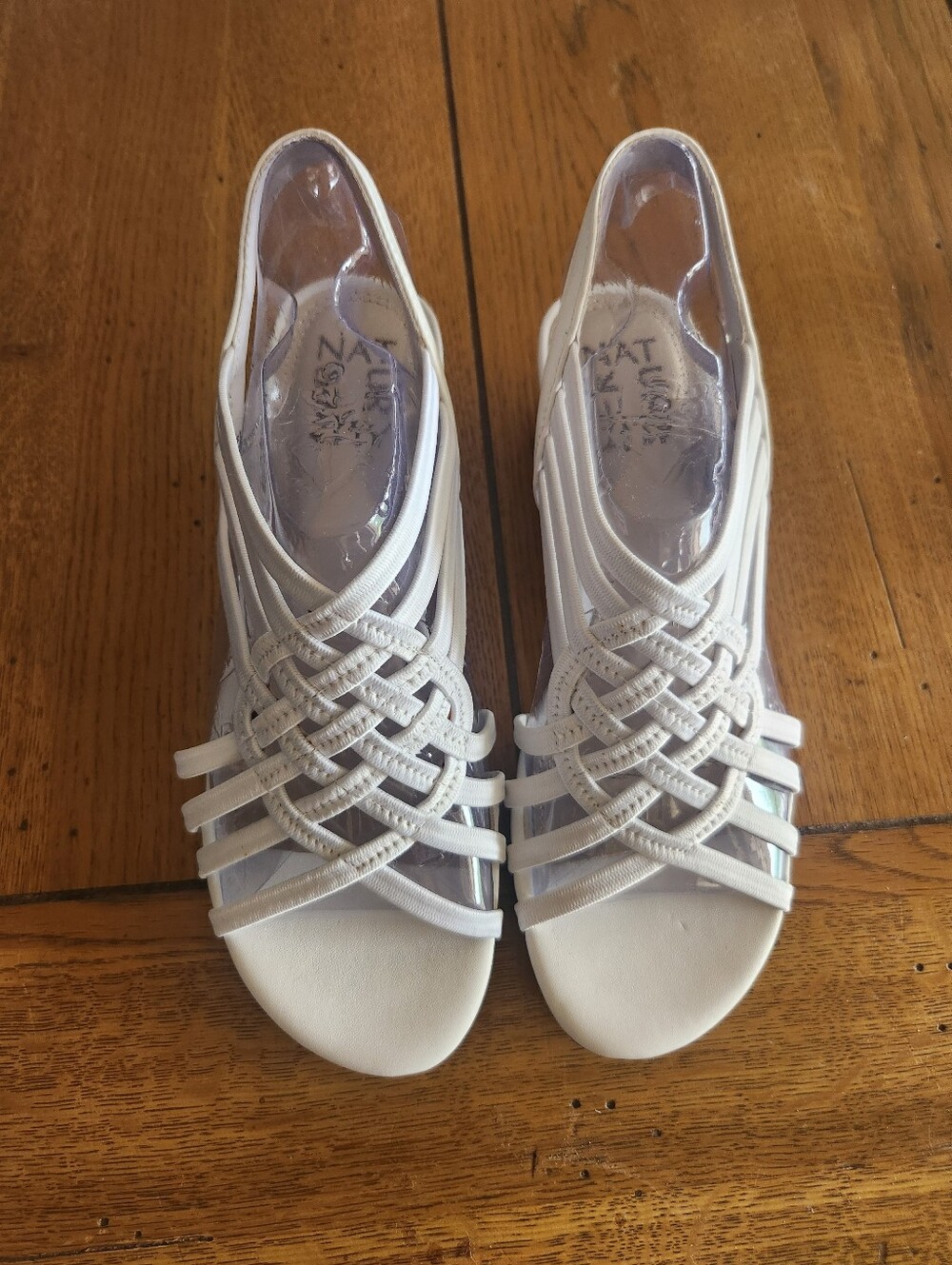 Naturalizer White Stretchy, Wedge Sandals with 1 ½ inch heel, NWOB, Size 5 - Picture 2 of 8